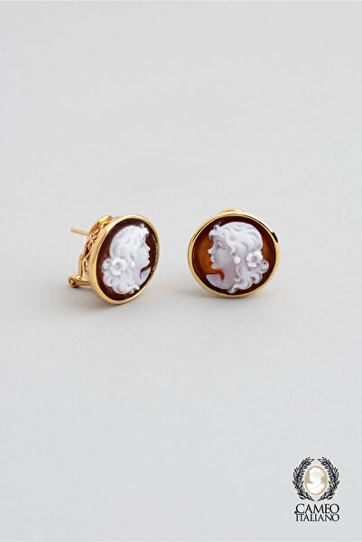 So CHIC... Cameo Italıano 18 Ayar Sarı Altın Kaplama Gümüş Tasarım Küpe