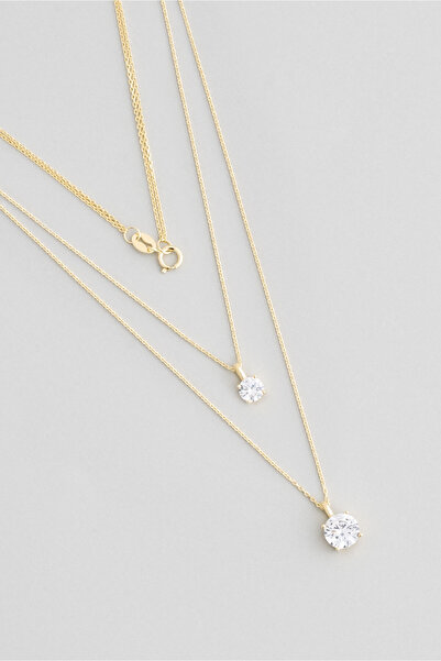 So CHIC... Tektaş Rüyası 18 Ayar Sarı Altın Kaplama 55 Cm Gümüş Kolye