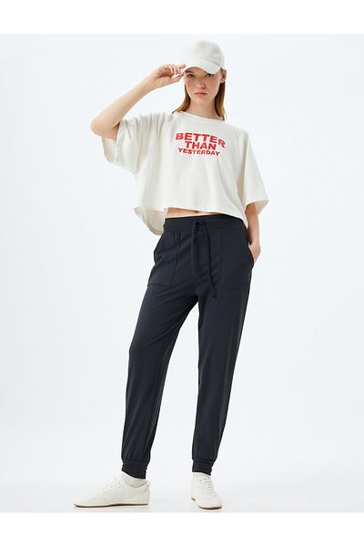 Koton Bequeme Jogginghose mit hoher Taille und Schnürung – Interlock mit Taschen