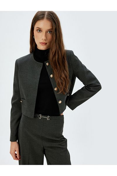 Koton Zlatá bunda Crop Blazer bez límečku