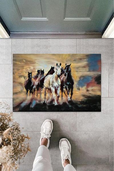 GLOBELUX Brown Digital Printed Running Horses - Doormat K-2112