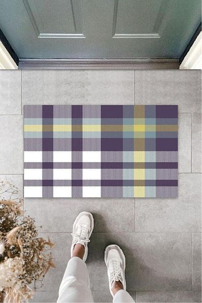 Lasirius White Door Mat Gingham Pattern