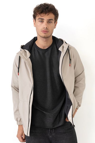 Montstop Men's Stone Lined Kangaroo Pocket Water and Windproof Hooded Raincoat with Pockets
