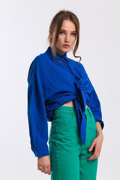 WellWay Bodrum Fabric (Linen) Oversize Women's Shirt - Blue Nhn133