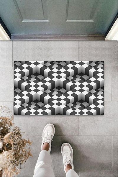 GLOBELUX Black-White Digital D Square Door Mat - Outdoor K-3161