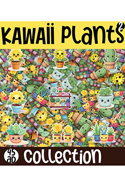 cakaybu Set de 46 de autocolante cu tematică de plante Kawaii, 1 foaie A4
