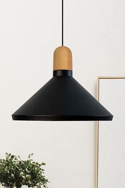 Bamyum Black Pendant Lamp Chandelier with Wooden Head Single Modern Decorative Pendant Lamp Restaurant Kitchen