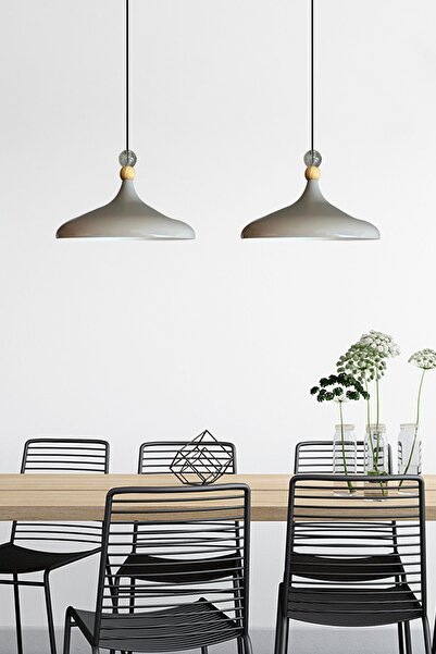 Bamyum Champion Gri Büyük Şeffaf Boncuk Tekli Avize Sarkıt Salon Mutfak Cafe Butik Aydınlatma Avizeler