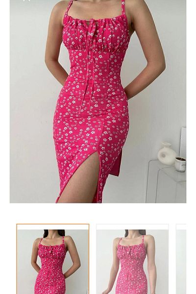 CİZA MODA Καθημερινό μακρύ φόρεμα με φλοράλ στάμπα με λουράκι με σκίσιμο στη φούστα