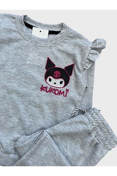Fil Kids Σετ φόρμας μακρυμάνικης φόρμας για κορίτσια από βαμβακερό γκρι ύφασμα βάφλα Kuromi με μοτίβο χαρακτήρων