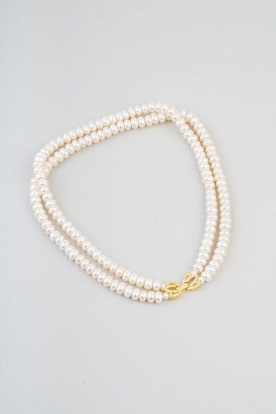 So CHIC... Lotus İnci 18 Ayar Sarı Altın Kaplama 42 Cm Gümüş Choker Kolye