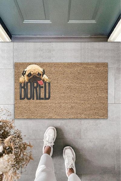GLOBELUX Brown Digital Printed Decorative Door Mat with Bored Dog - K-2080