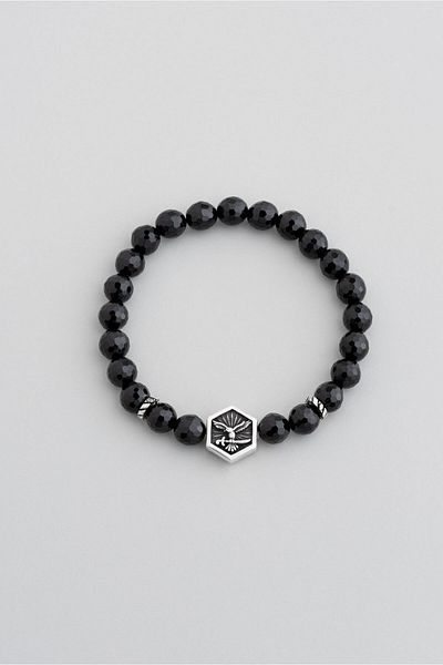So CHIC... Attila Sword Onyx Silver Stone Men's Bracelet - Adjustable