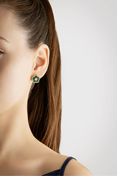 So CHIC... Malahit Yoncası 18 Ayar Sarı Altın Kaplama Gümüş Küpe