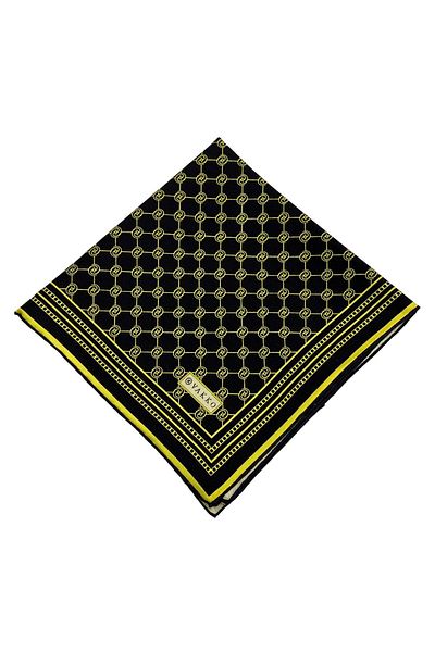 Vakko Twill Silk Scarf - Special Series - Μαύρο Κίτρινο
