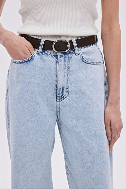 SHERIN Blugi largi cu talie înaltă albastru deschis