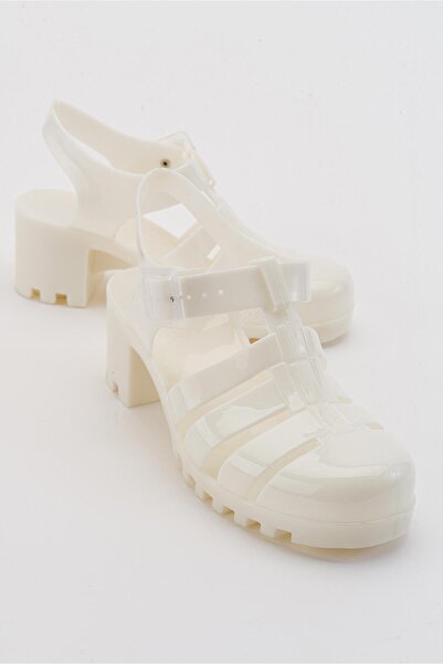 Ccway Sandale de plajă cu toc pentru femei, albe