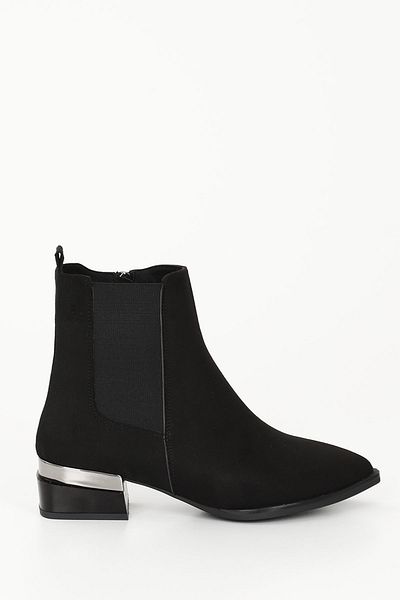 GÖNDERİ(R) Women's / Girls' Black Suede Zippered Pointed Toe Chunky Heeled Chelsea Boots