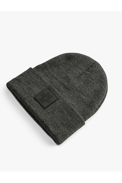 Koton Basic Beret Slogan Label Printed Folding Detail