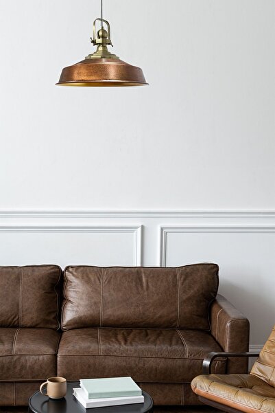 Bamyum Bakır Rengi Asaletli Tekli Avize Eskitme Başlık Retro Sarkıt Lamba Restoran Salon Aydınlatma