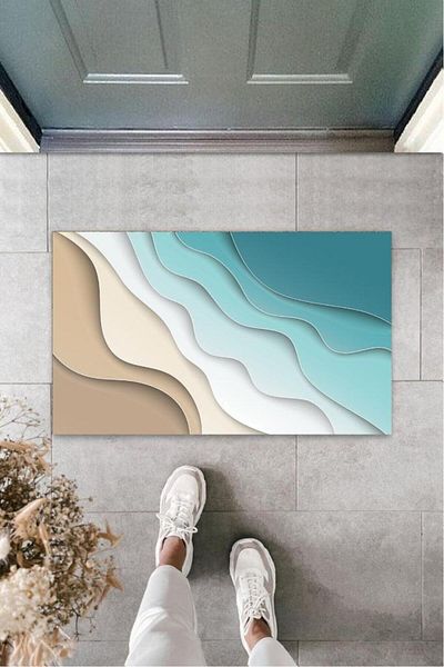 GLOBELUX Wave Patterned Turquoise Door Mat - K-3229