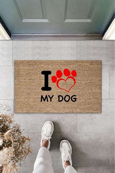 GLOBELUX Brown Red Digital Printed Heart Dog Lovers Door Mat - K-2016