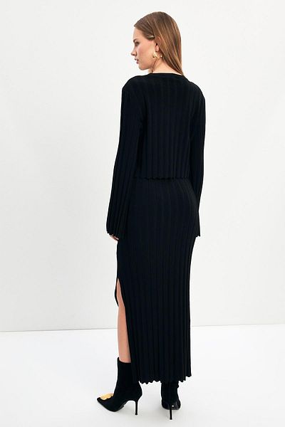 Setre Black Long Sleeve Relaxed Fit - Crew Neck Blouse and Skirt Knitwear Set