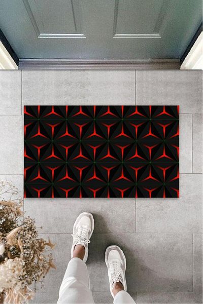 Anılfashion Digital D Triangle Red-Black Door Mat - Outdoor K-3167