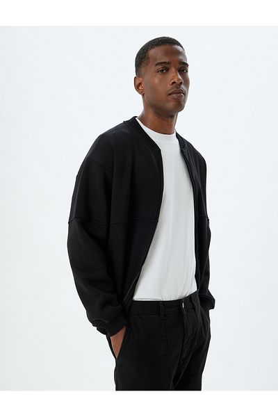 Koton Oversize μείγμα βαμβακιού με φερμουάρ - Ζακέτα με βασική ραπτική λεπτομέρεια