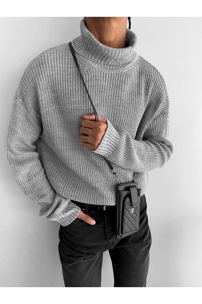 ablukaonline Gray Oversize Turtleneck Men's Sweater
