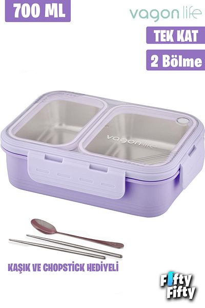 Vagonlife Lunch Box 700 ml Single Layer Two Compartments New Generation Lunch Box with Metal Spoon-Fflbox7096