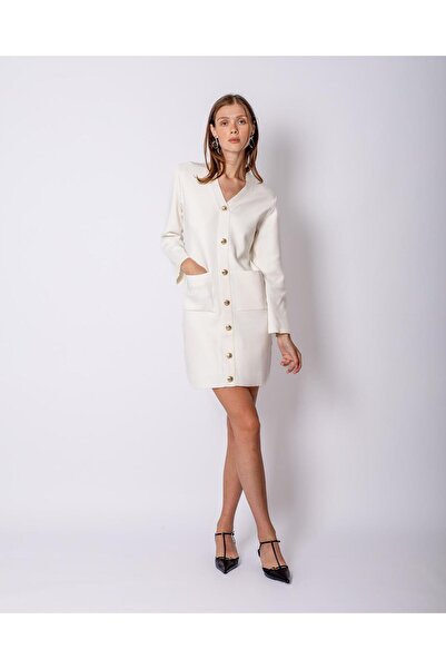 Lady Gina Düğme Detaylı Triko Elbise