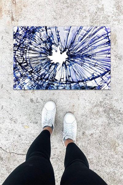 Anılfashion Blue Broken Glass Patterned Digital Printed Hooded Mat - K-1010