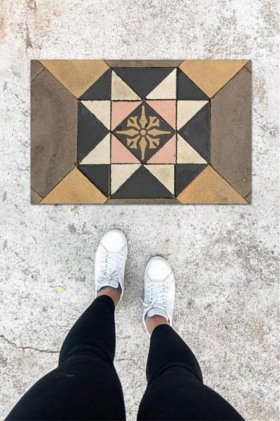 Anılfashion Anthracite Colored Digital Printed Mosaic Patterned Door Mat - K-1079