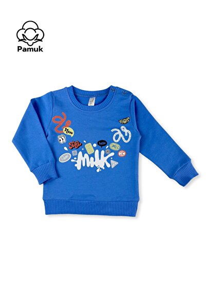 difa kids Erkek Kız Bebek Milk Baskılı Mevsimlik Mavi Unisex Alt Üst Takım