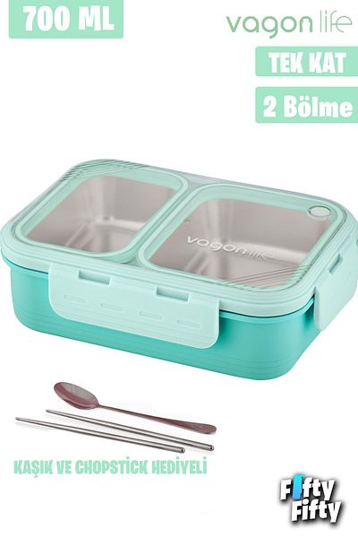Vagonlife Lunch Box 700 ml Single Layer Two Compartments New Generation Lunch Box with Metal Spoon-Fflbox7096