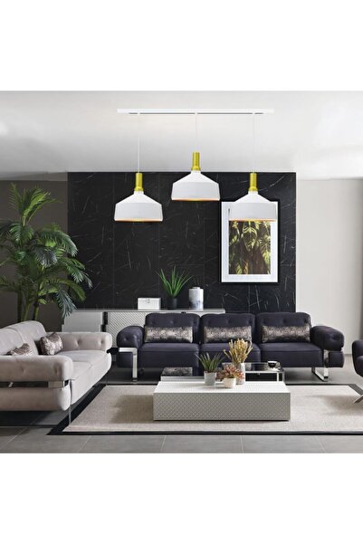 Bamyum Geniş Beyaz Üçlü Metal Avize Mutfak Salon Restoran Yemek Masası Oturma Odası Otel Lambası