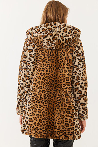 Bianco Lucci Kadın Kapüşonlu Leopar Desenli Kürk 2457 60251827