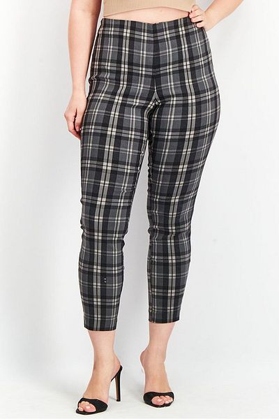 Tchibo Women Slim Fit Plaid Stretchable Trousers, Black