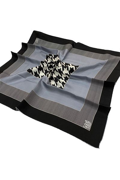 Levidor Μεταξωτό κασκόλ Twill - Μοτίβο Houndstooth - Σκούρο Γκρι