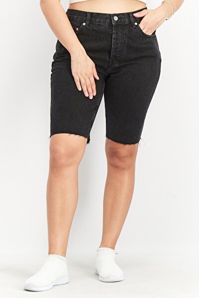 Asos Design شورت جينز مضلع للنساء، أسود مغسول