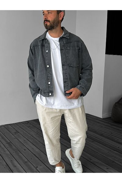 BYBASICMAN Anthracite Washed Denim Jacket Yp-4005