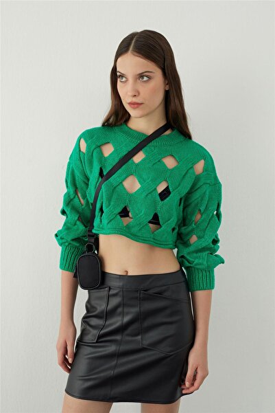 SHERIN Зелений оверсайз трикотажний светр з отворами