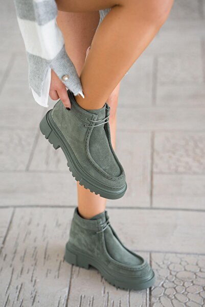 Parponi Harris Kadın Hakiki Deri Süet Postal Yeşil