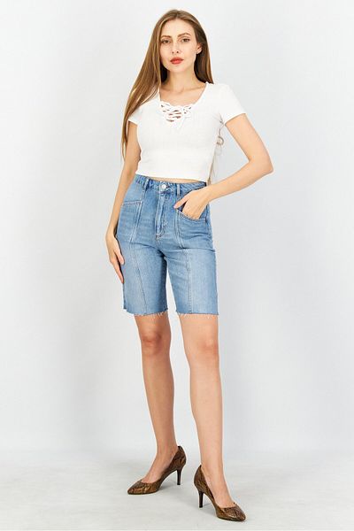 NA-KD Women Denim Washed Basic Short, Blue