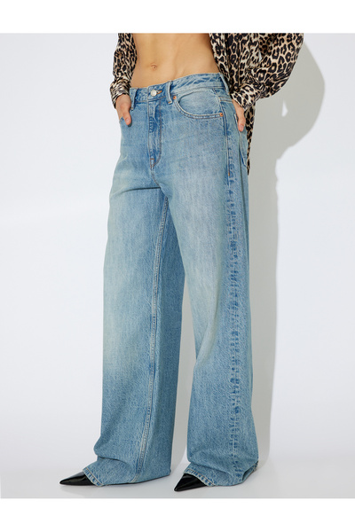 Koton Zeynep Bastı - széles lábú, túlméretezett farmernadrág gombzsebekkel