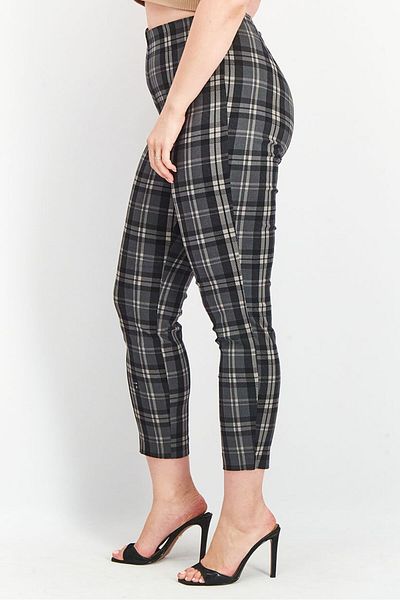Tchibo Women Slim Fit Plaid Stretchable Trousers, Black
