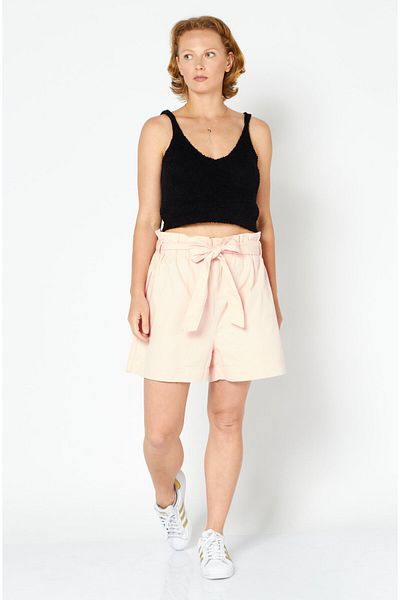 NA-KD Women High Rise Solid Belted Shorts, Pink