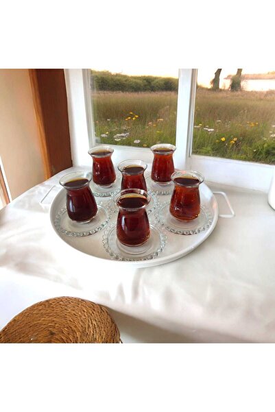 EceAksesuar Metal Tea Tray with Metal Handles Coffee Tray Presentation Breakf...