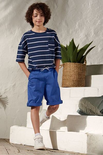 Tchibo Kids Boy Plain Drawstring Shorts, Blue and White
